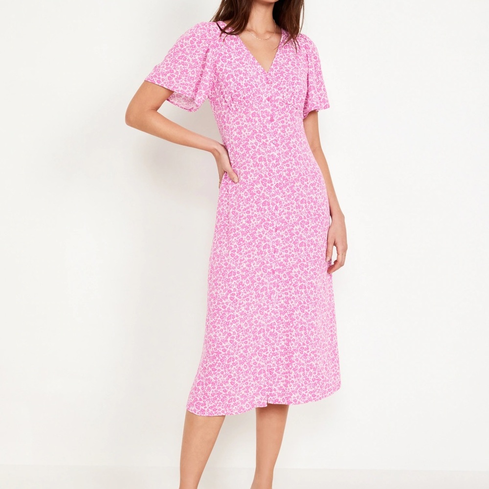 Old Navy Pink Floral V-Neck Dress